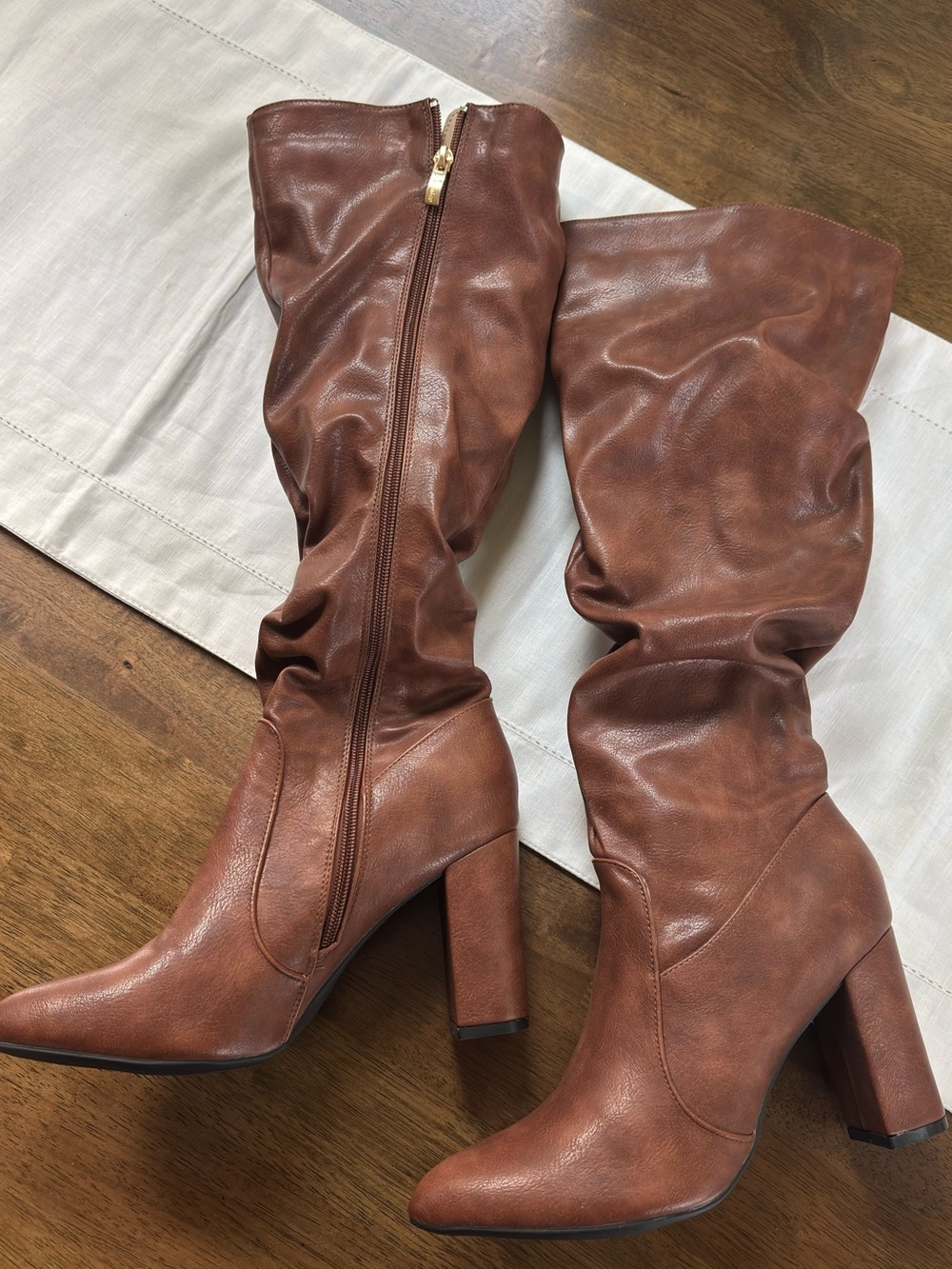 SHEIN Tall Slouch Block Heel Boots - Brown